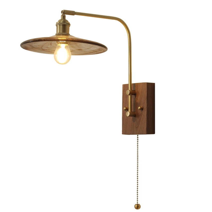 

Japanese Nordic vintage brass wood wall lamps study reading lamp living room bedroom dining room wall sconces lights fixtures