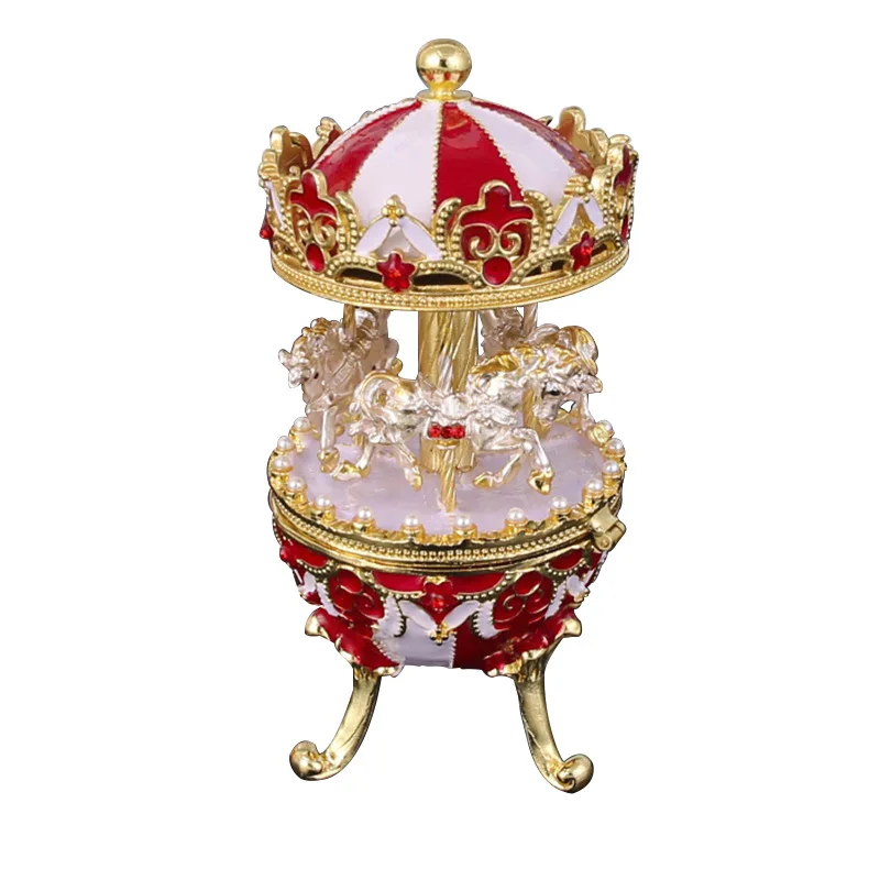 

Enamel Cute Carousel Merry-go-round Egg Jewelry Box Home Decoration-Elegant Storage Organizer for Valuable Accessories