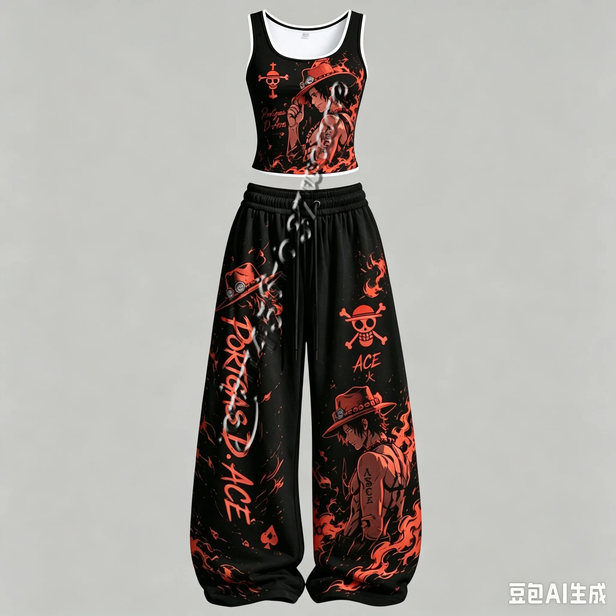 26/27 Neues One Piece Anime-Charakter Tanktop und Weite Hose Set für Männer und Frauen, Unisex Casual 2-Teiliges Outfit, Familienoutfit – Detail 8