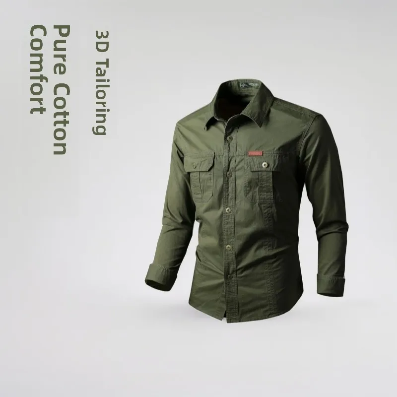 

Мужская рубашка свободного кроя с длинным рукавом из чистого хлопка для работы и отдыха, удобная, дышащая, на пуговицах, весна-лето