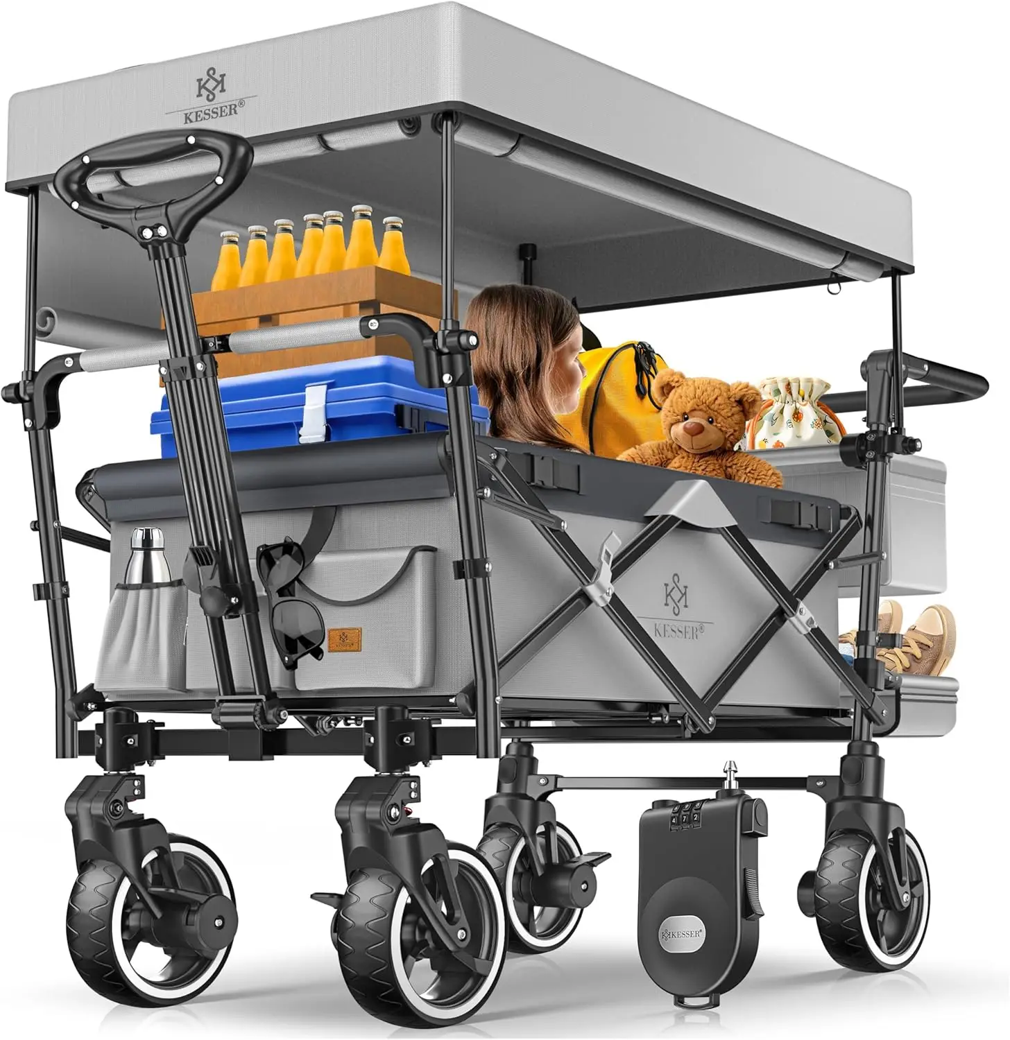 KESSER ® Carro Plegable GTS-9100 mit Techo, Carrot transport, Plegable, Soporta hasta 150kg, mit Ruedas Goma dura y frenos es