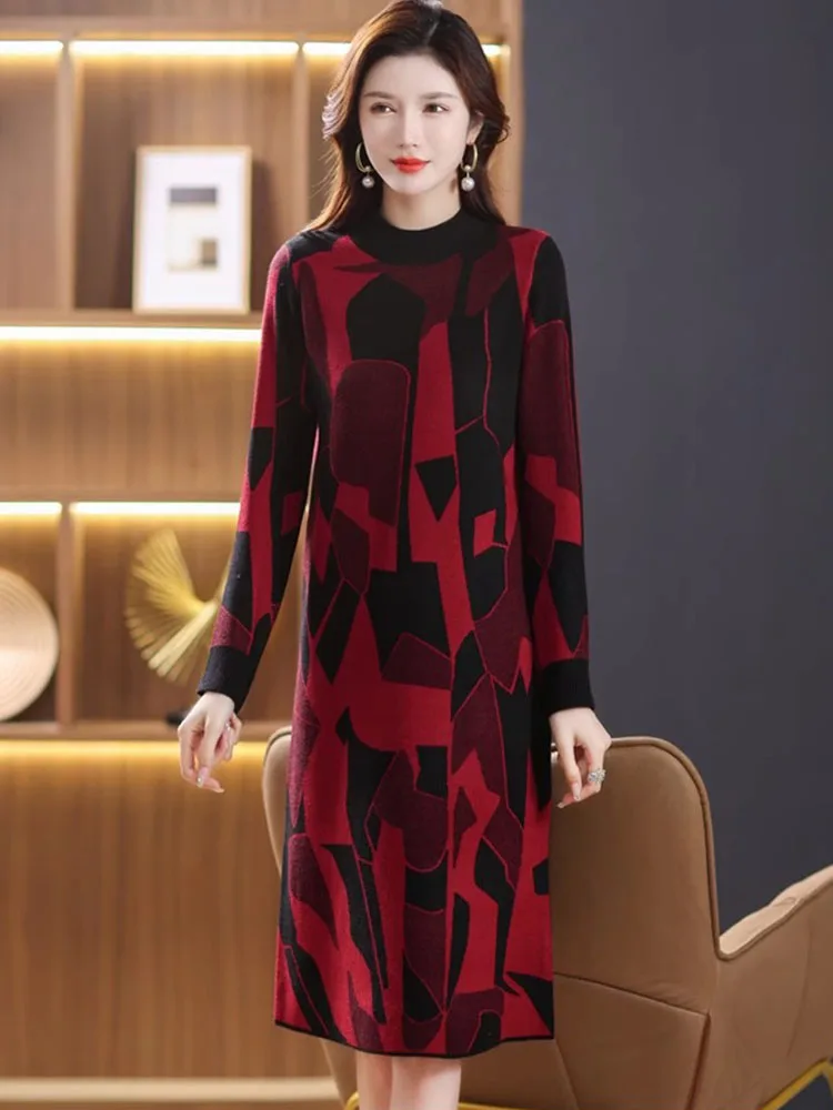 

Корейские модные вязаные пуловеры с принтом для женщин, осенне-зимний кашемировый толстый теплый свитер, элегантные свободные платья для выпускного вечера XQ318