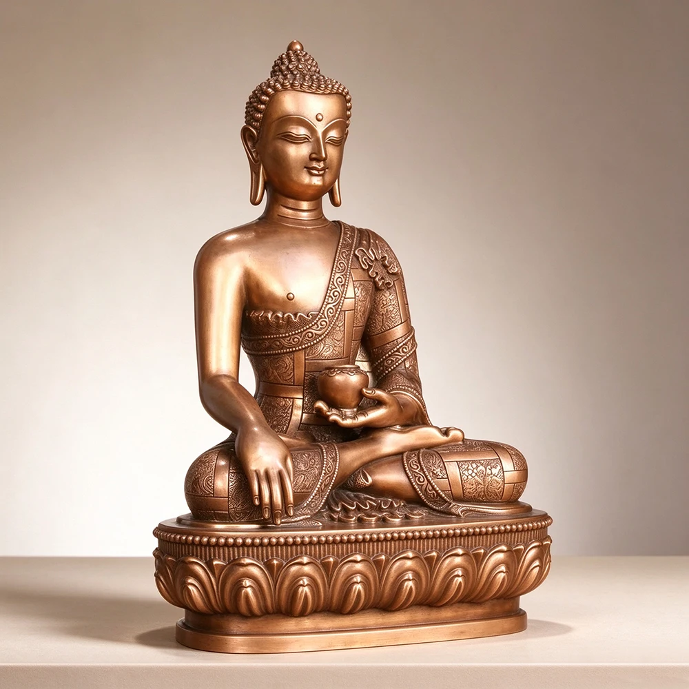 Small Purple Copper Three Buddhas Statue, Sakyamuni, Amitabha, Medicine Buddha Bronze Figurine, Home Altar Worship Decoration