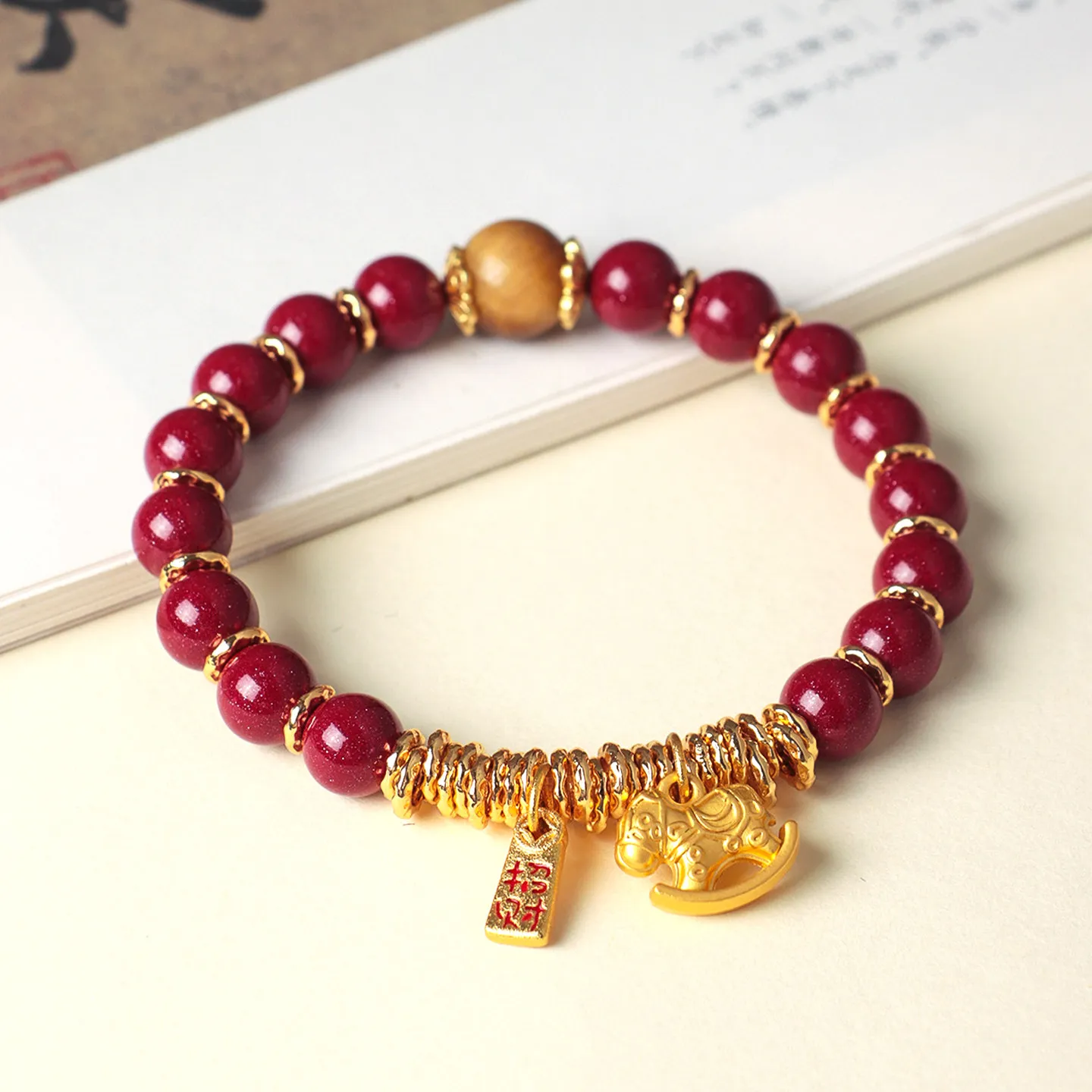 Natural Cinnabar Bracelet for Women with Fortune Beads Tiger Eye Stone Amulet 2026 Year of the Horse Zodiac Bracelet Gifts