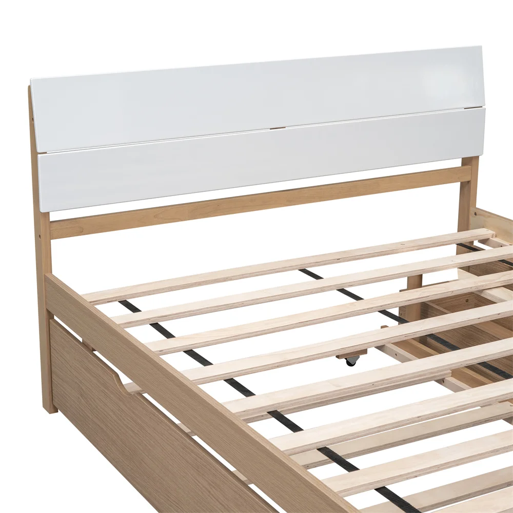 Custom Modern Design Double Wooden King Queen Size Full Bed Frame With Twin Size Trundle 2 Drawers Storage Headboard for Bedroom