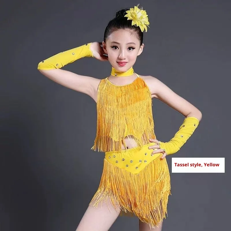 girls latin dancing dresses kid sequin tassel latin dress child kid children professional latin dance dress