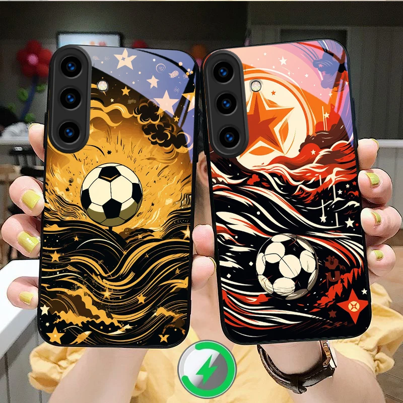 Starry Sky Football Color Suitable For Samsung Galaxy S25 Ultra S20 FE S21 S22 S23 Plus S24 S26 Edge magnetism Glass Phone Casee