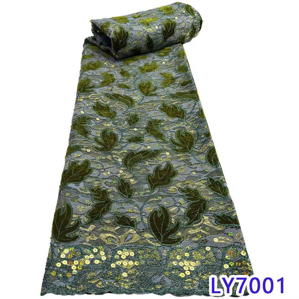 

Роскошные африканские нигерийские бархатные кружевные ткани с вышивкой блестками, зеленые бархатные платья для выпускного вечера, высокое качество, 5 ярдов, Hm1-1