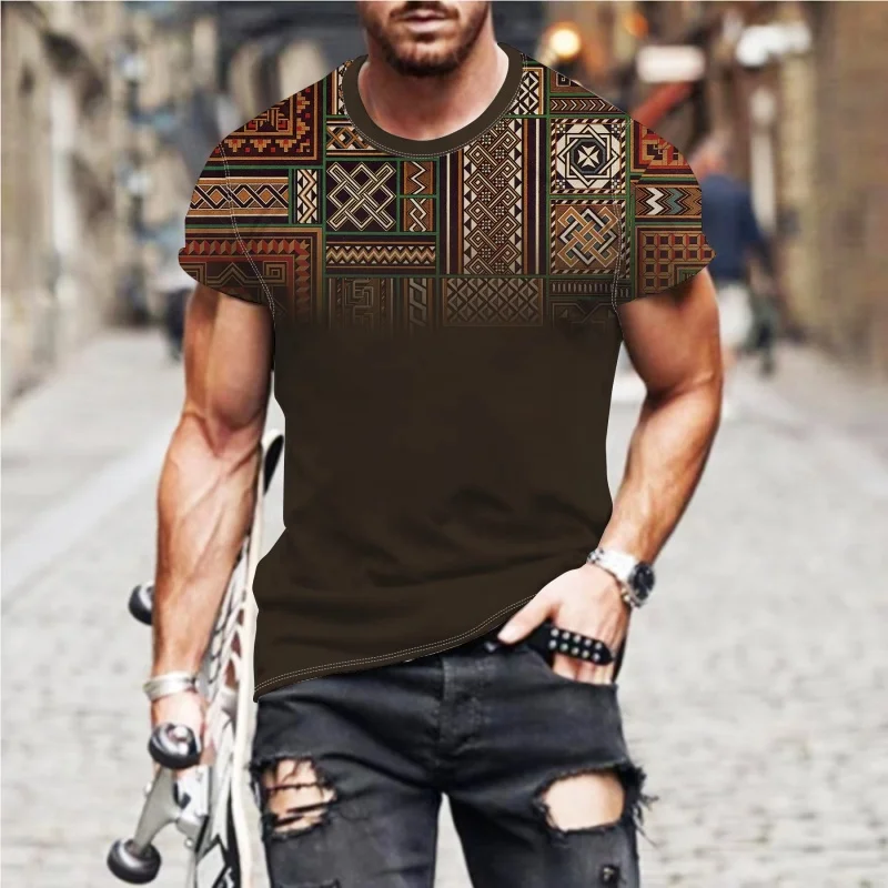 Vintage Exquisite Ethnic Pattern T-Shirt For Men Colorful 3D Printed T Shirts Summer Unisex Loose Tops O-Neck Short Sleeve Tees