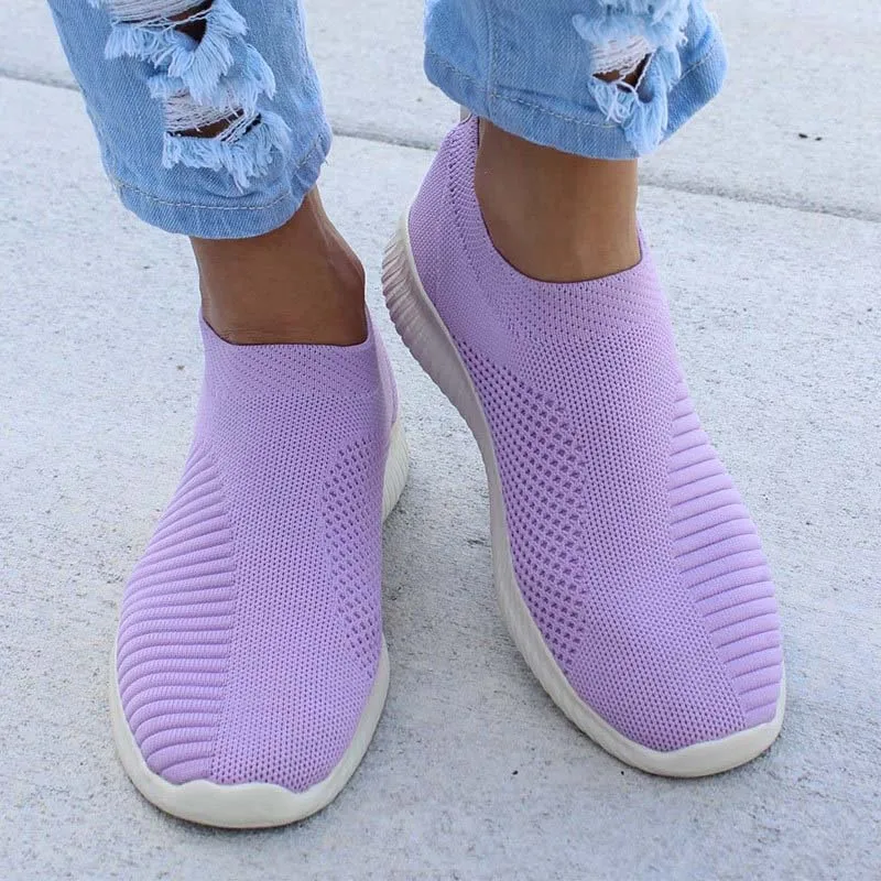 Women\'s Sneakers Casual Shoes 2024 New Fashion Breathable Solid Color Women Sneakers Slip On Sock Shoes Women Ladies Flat Shoes