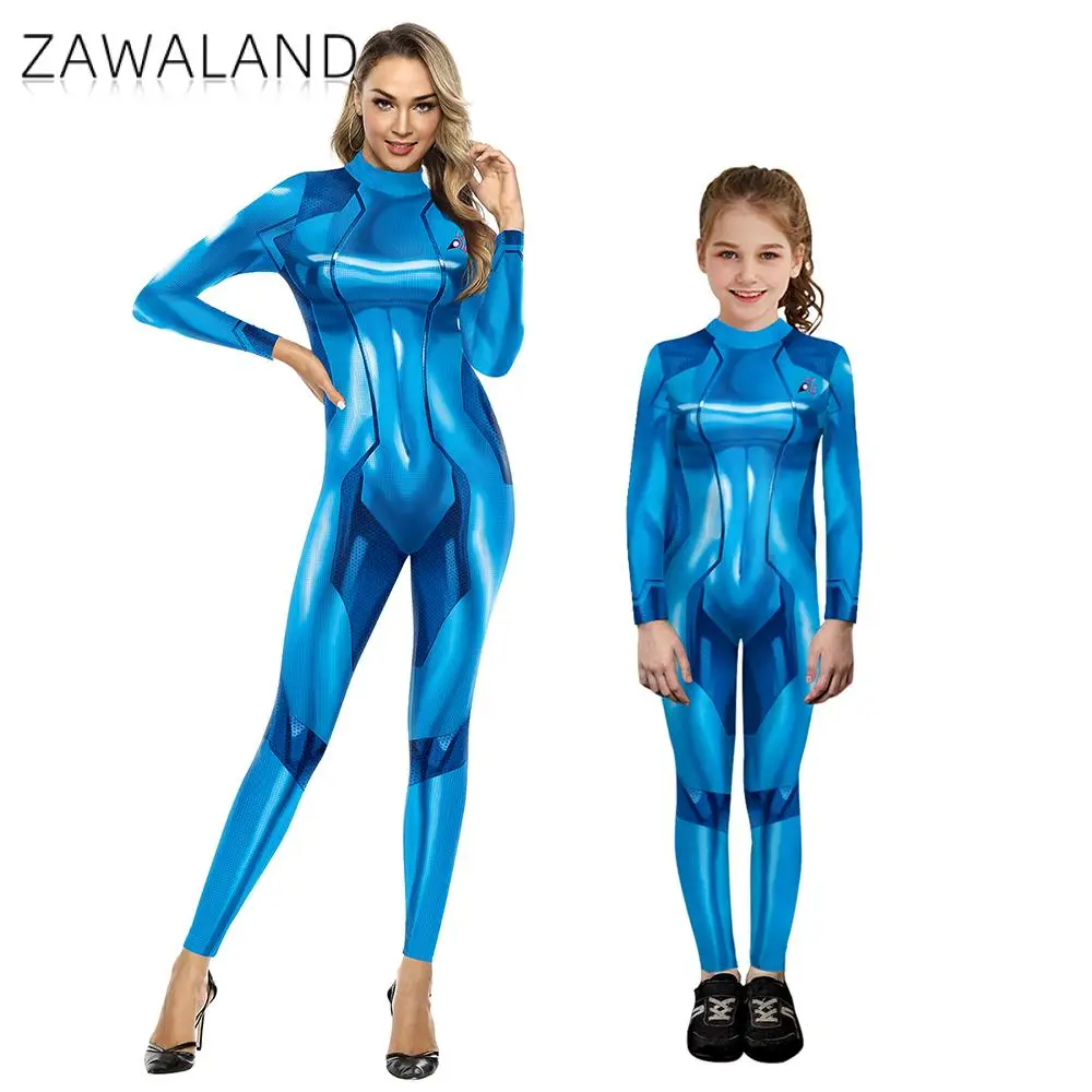 ZAWALAND Matching Outfits 3D Printed Zentai Cosplay Costume Parent-Childpurim Carnival Suit Sexy Bodysuit Spandex Catsuit