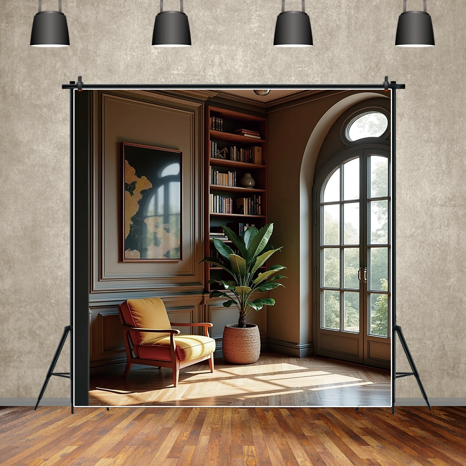 MOON.QG غرفة المعيشة الداخلية المنزل الأوروبي جدار خلفية التصوير خزانة أريكة نافذة ضوء الستار خلفية استوديو الصور #2