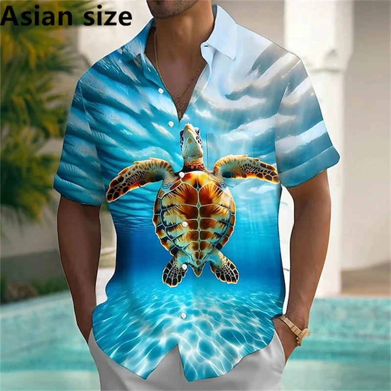 

2025 New Men's Shirts 3D Printed Marine Organism Graphic Hawaiian Casual Shirts Button Up Short Sleeve Shirts Y2k Men Clothing
