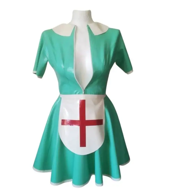 Latex Fetish rubber sexy suit handmade cosplay latex  Nurse Dress with Apron