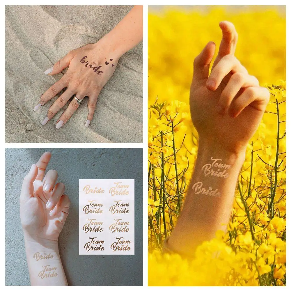 Golden Party Tattoo Stickers Temporary Waterproof Hot Stamping Sticker Exquisite Creative Wedding Bride Stickers Team Bride
