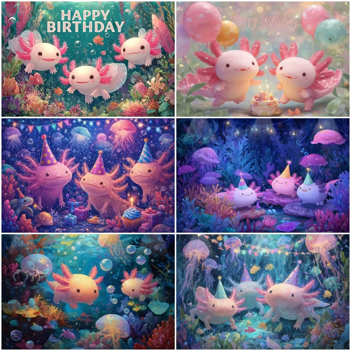 

Cute Axolotl Theme Party Decoration Background Underwater Sea Life Salamander Backdrop Child Birthday Party Supplies Banner Gift
