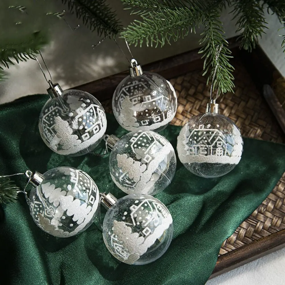 

6pcs/set Transparent Christmas Snow Balls Pendant Painting Elk Deer/House Xmas Ball Ornament Acrylic 6cm Bauble Hanging Ornament