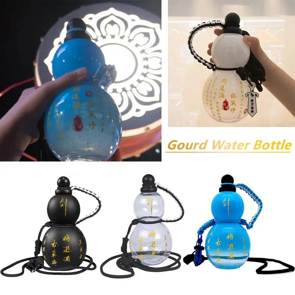 Sports Water Bottle Vintage Chinese Style Monkey King Strap Water Rope Waist 800ml Charm Bottle Gourd Brush with Cup DIY Z7S0