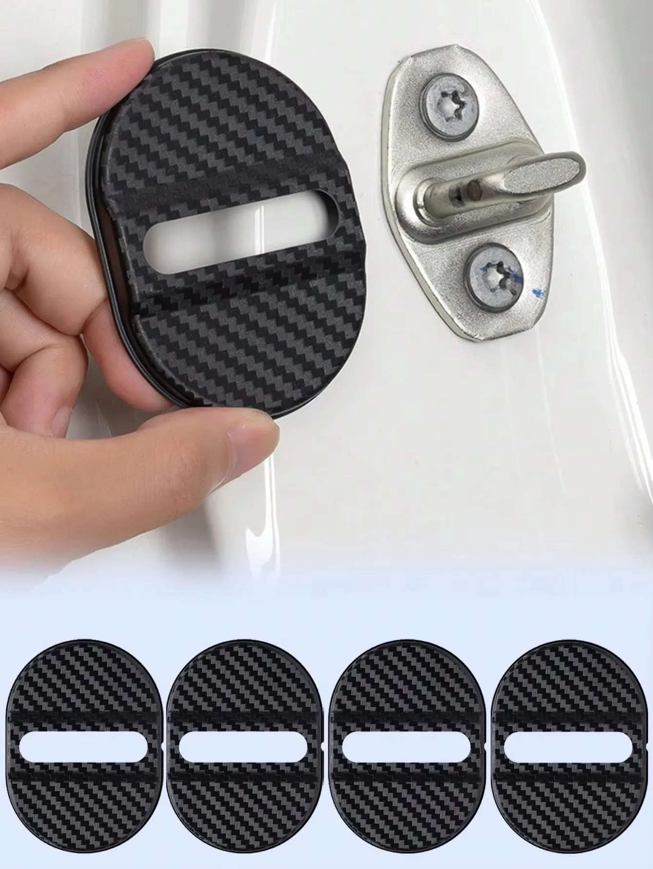 4-Piece Universal Carbon Door Lock Covers, Shock-Absorbing Noise-Reducing Waterproof Protector, Easy Stick-on for Sedan SUV