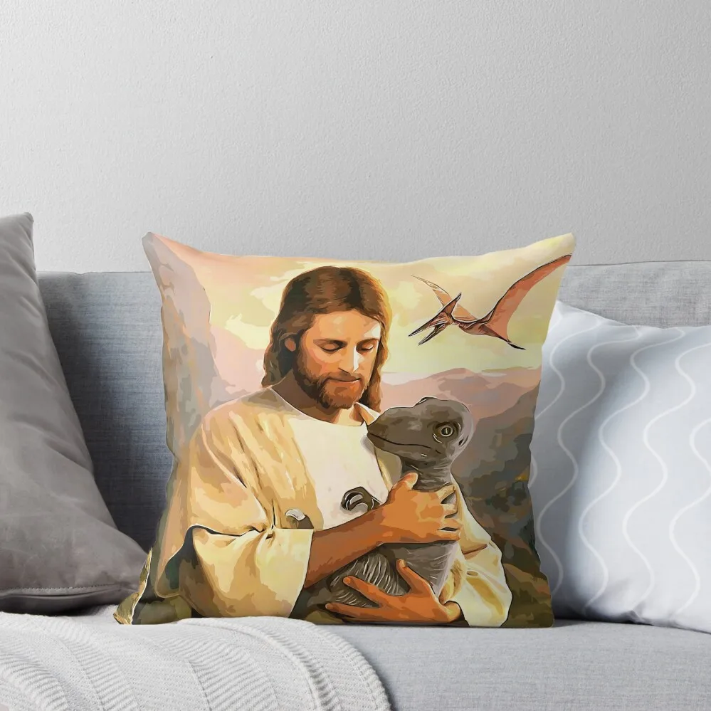 Proverbs 12:10 Jesus with Baby Dinosaur Throw Pillow luxury sofa pillows Decorative Cushions pillow