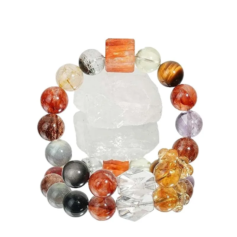 Natural Citrine Rutilated Quartz Red Hematoid Amethyst Gold Foil Koi Bracelet for Best Friends Birthday Gifts