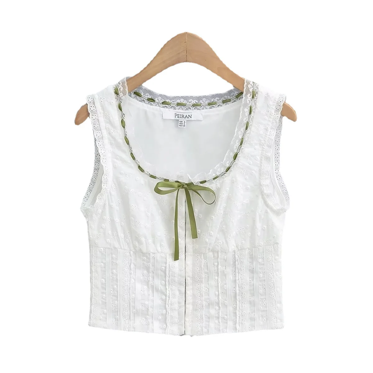 

Square Ne Lace Embroidered Svel Top Street Sle Women's Vest Faion Autumn Collection 00% Other Material