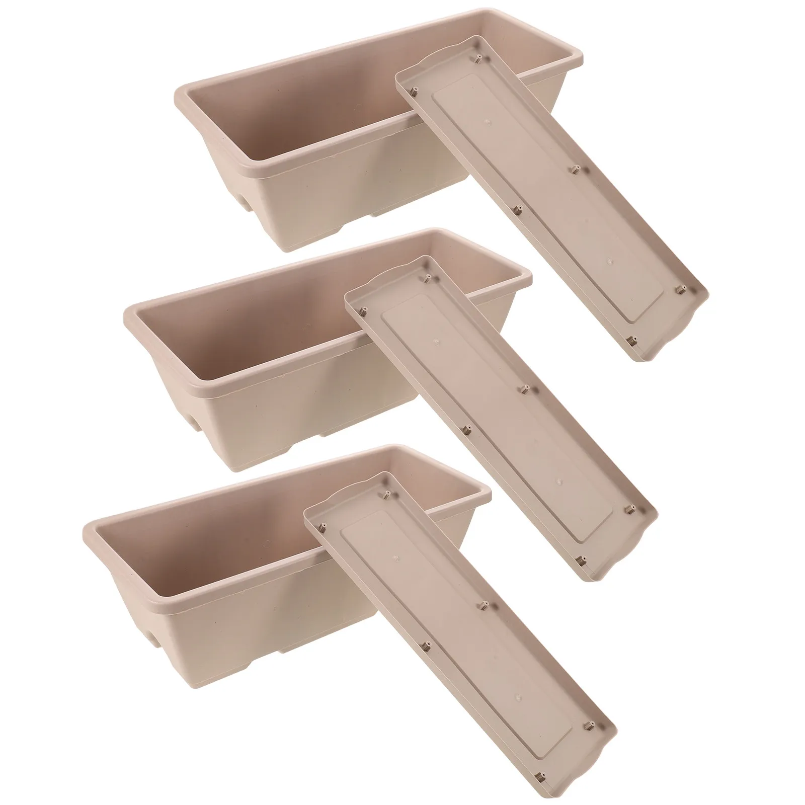 3Pcs Rectangular Window Sill Flower Boxes Resin Planters Drainage Holes Perfect for Bonsai Succulents Home Garden Decorative