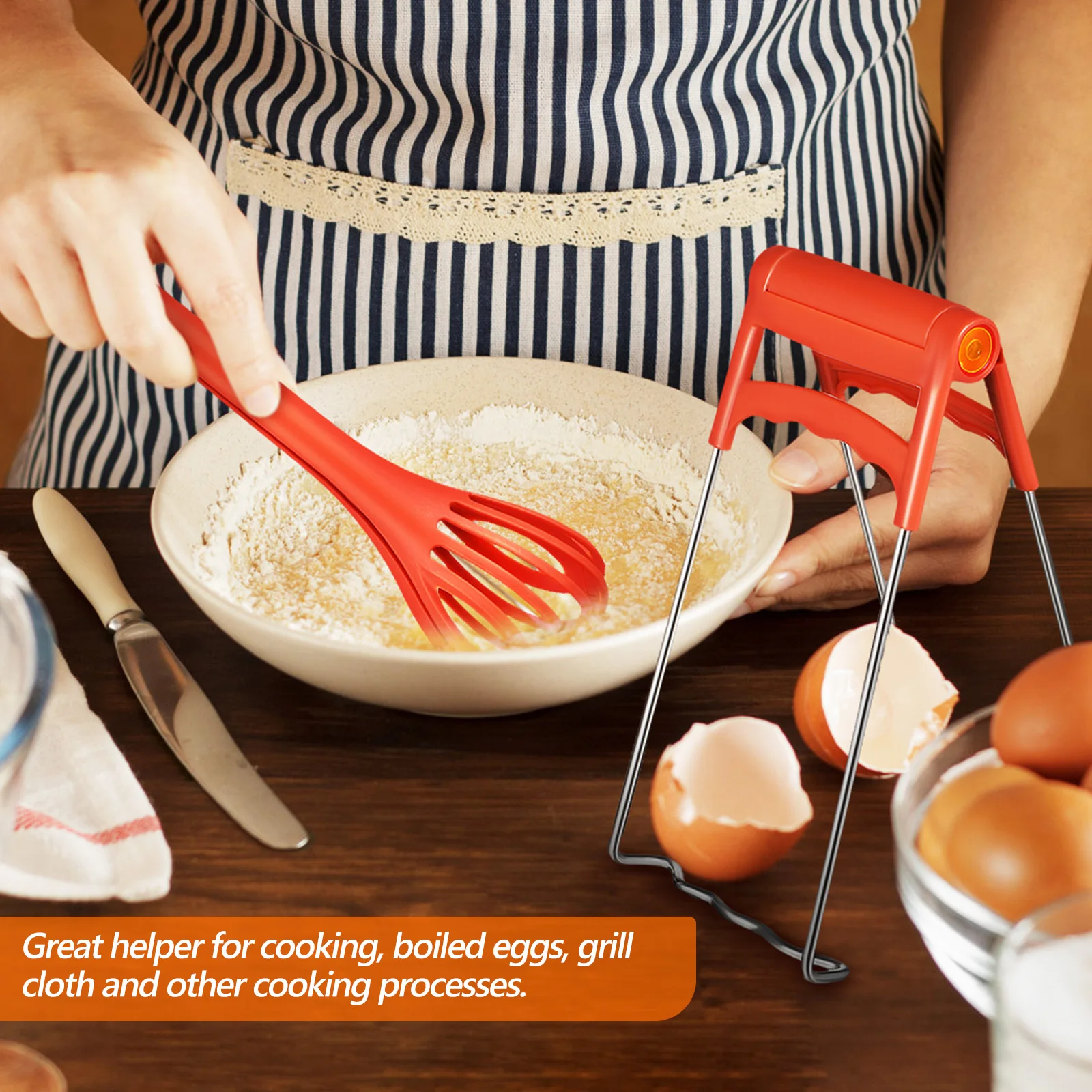 

3Pcs Kitchen Egg Whisk Multifunctional Non-Slip Handle Egg Mixer with Food Clip Function for Boiled Eggs Pasta Cream Mixing
