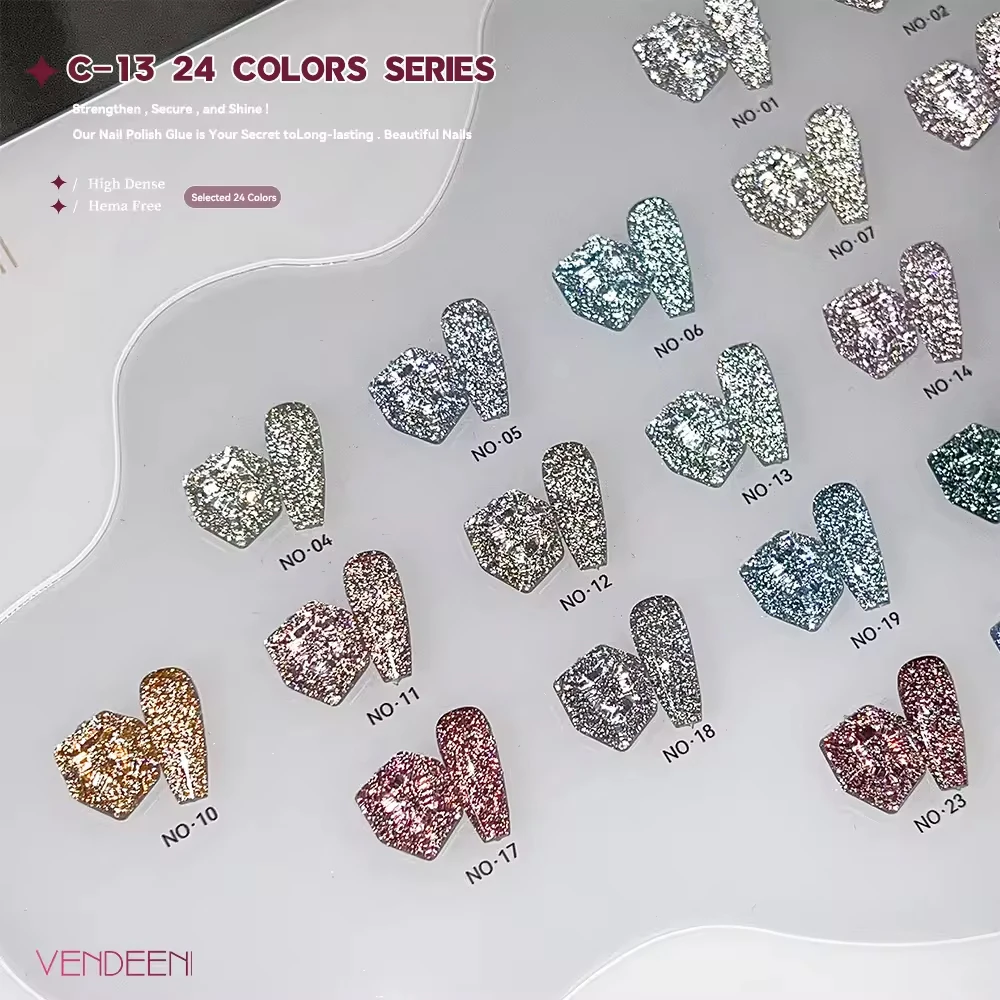 Vendeeni TPO HEMA FREE 24 Farben/Set Glitzer-Broken-Diamond-Gel-Nagellack Semi-Permanenter UV-Soak-Off-Gel-Lack mit Display – Detail 15