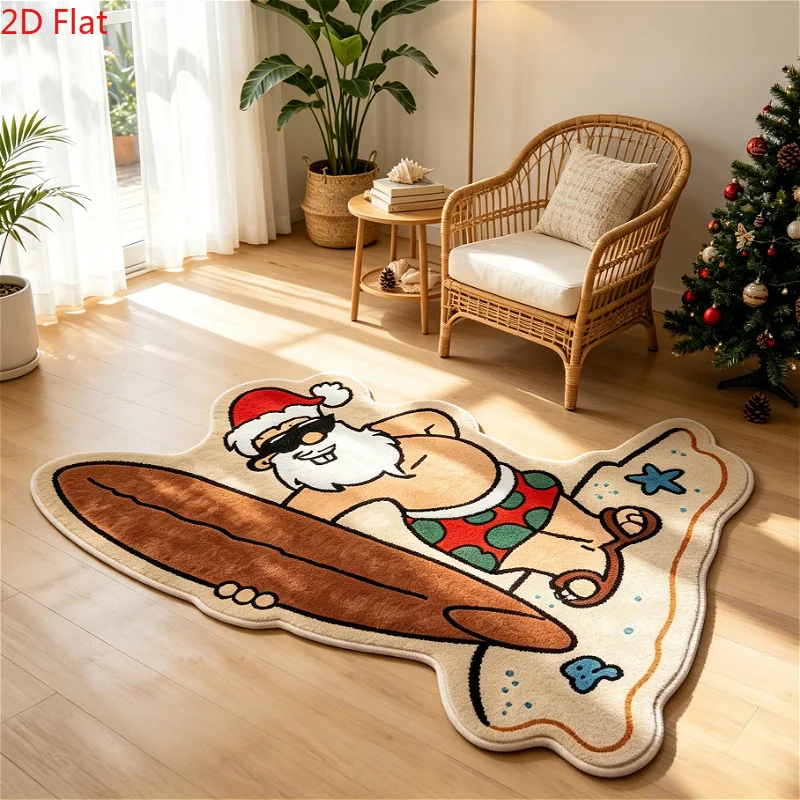 Funny Surfing Santa Shape Rug Non Slip Floor Mat for Living Room Bedroom Kitchen Holiday Home Decor Washable Carpet