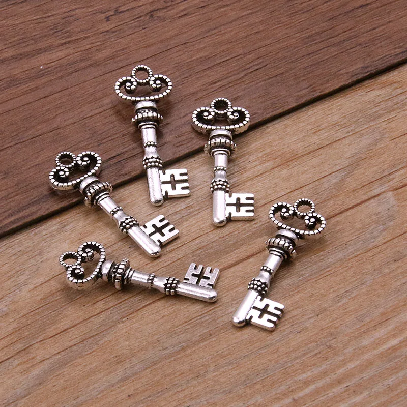 10Pcs 12*31mm Two Color Small Hollow Torch Key Charms Pendants Handmade Decoration Vintage For DIY Jewelry Making Findings