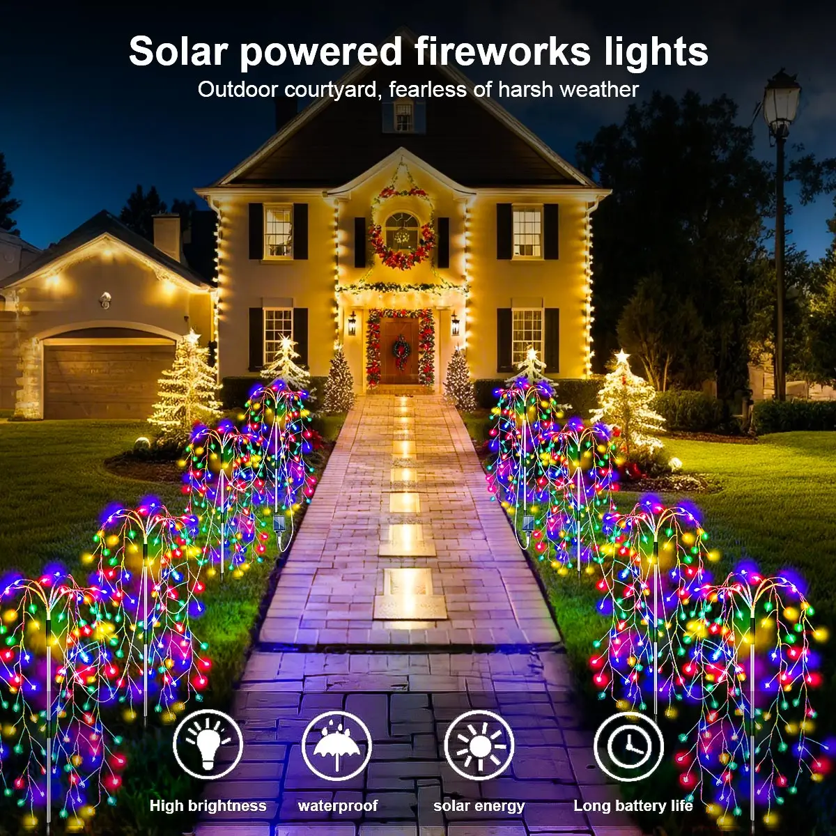 Feux d'artifice à énergie solaire, 4 pièces, 8 Modes d'éclairage, décoration extérieure de jardin, lumières féeriques pour Camping, mariage, cour, noël