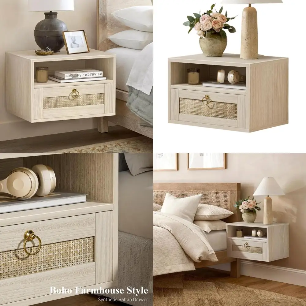 

Настольная прикроватная тумбочка из ротанга с ящиком - деревянная тумбочка в стиле бохо для небольших помещений