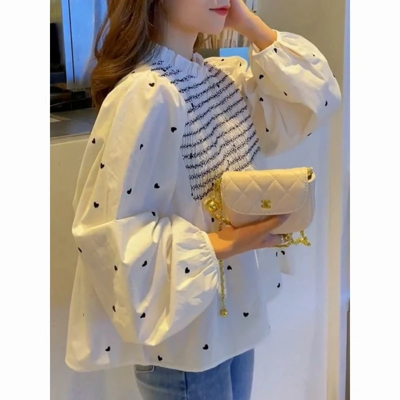 

Fake Two-piece Sweet Printing Loose Blouse Women Clothing New Spring Autumn Long Sleeve Youth Korean Shirt Tops Fashion Trend