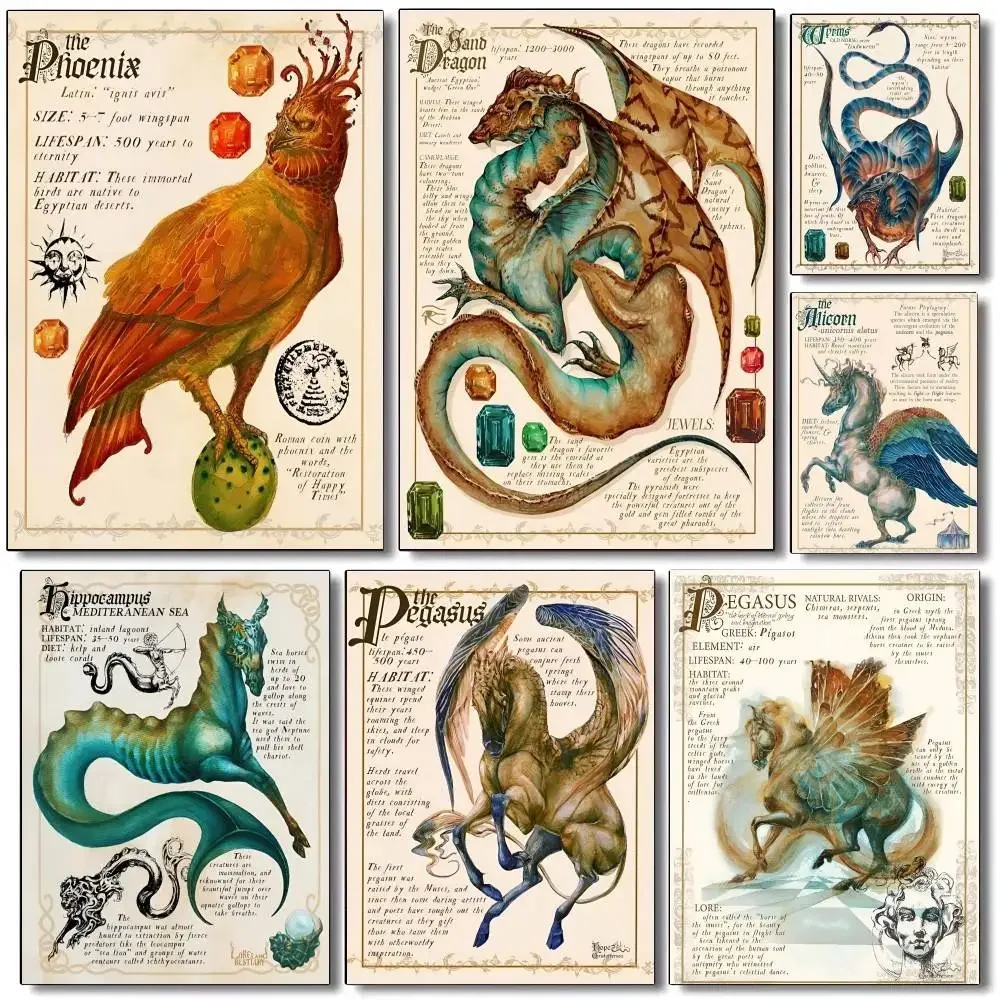 Vintage Monster Poster Prints For Living Room Home Decor Dark Academy Myths Mermaid Siren Fairy Mons