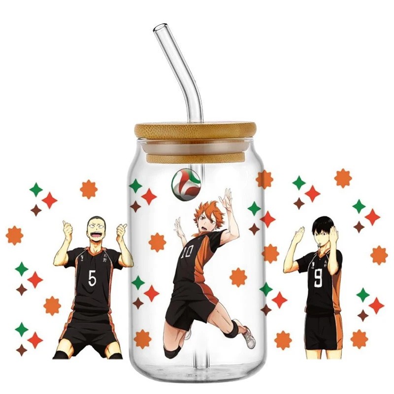 Volleyball cartoon UV DTF Cup Wrap for 16oz Libbey Glass Sticker Can Tumbler Transfer for Cup Wraps Libbey stickers