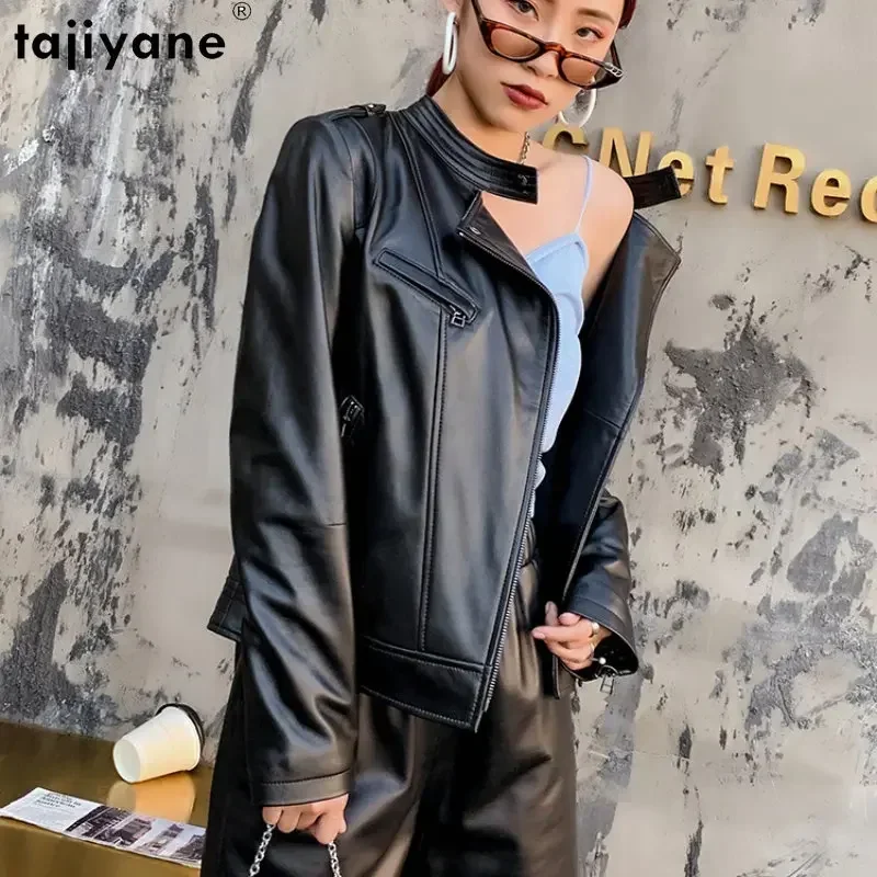 Tajiyane Genuine Leather Black Jacket Real Leather Top New Autumn Fashion Short Sheepskin Coat Chaqueta Cuero Mujer 2022 SGG960