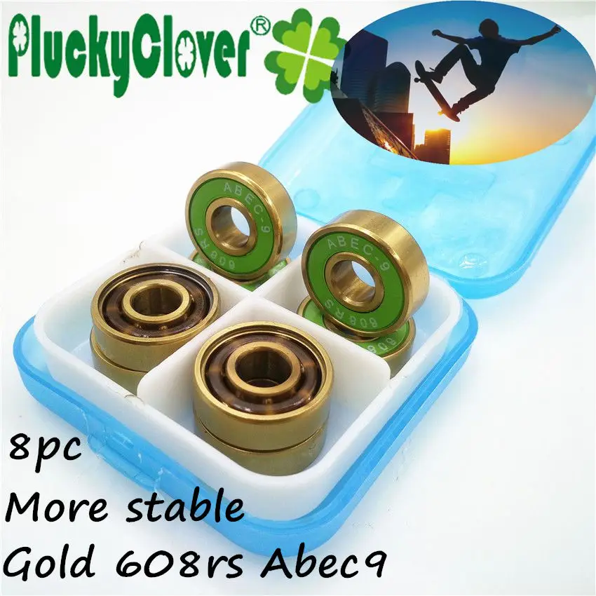 

Подшипники для скейтборда, 8 шт., для двойного рокерного скейтборда, трюкового самоката, лонгборда, электроскейтборда, золотистые, с титановым покрытием, 608zz 608rs