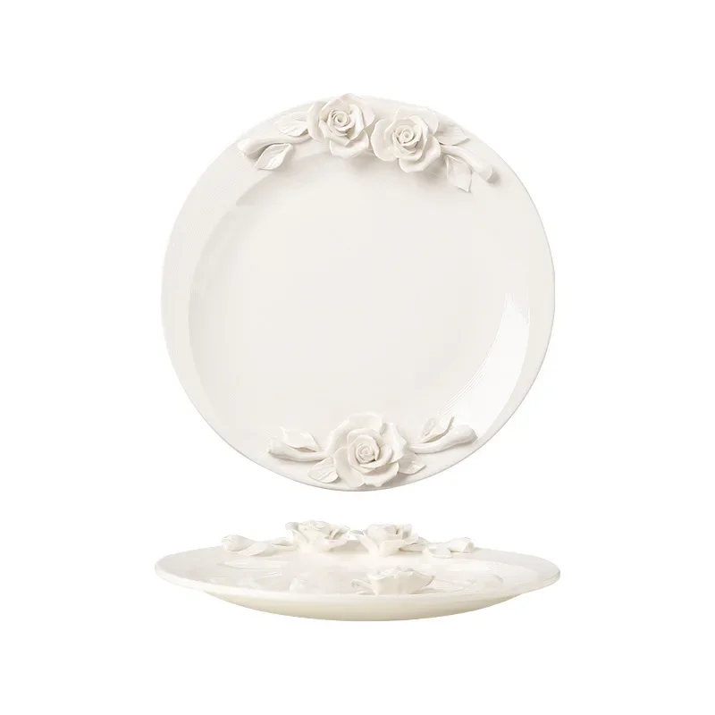 

Hand pinched flower ceramic plate retro pasta bowl western plate retro theme western restaurant club plate home decoration