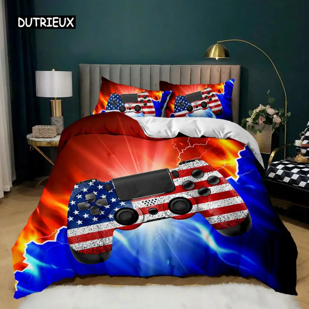 

Gamepad Duvet Cover Set Microfiber Games Twin Bedding Set Boys Player Gaming Videogame Controller American Style Comforter Cover