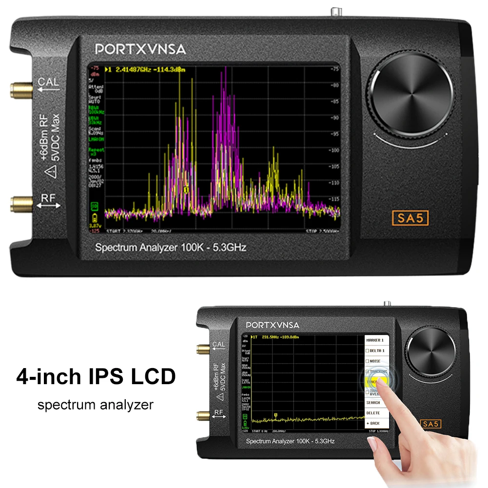 4 Inch IPS LCD SA5 Multi Functional Handheld Spectrum Analyzer 100k-5.3GHz 2-in-1 Signal Generator Built In 5000mAh Link To PC