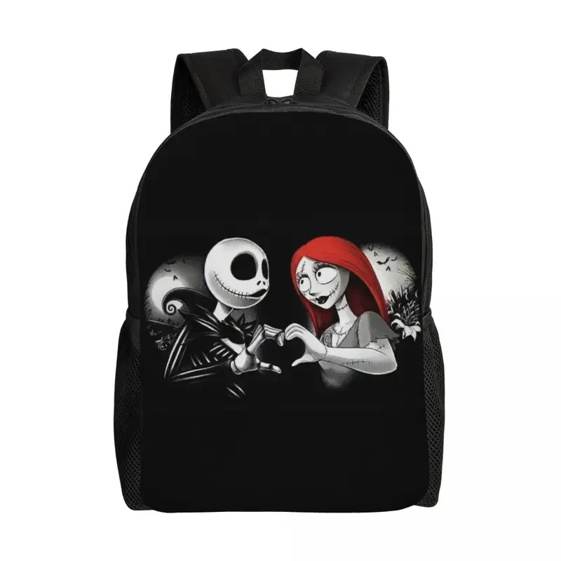 Mochila personalizada de Jack And Sally para Halloween para hombres y mujeres, bolsa de libros para estudiantes universitarios, bolsas de pesadilla antes de Navidad