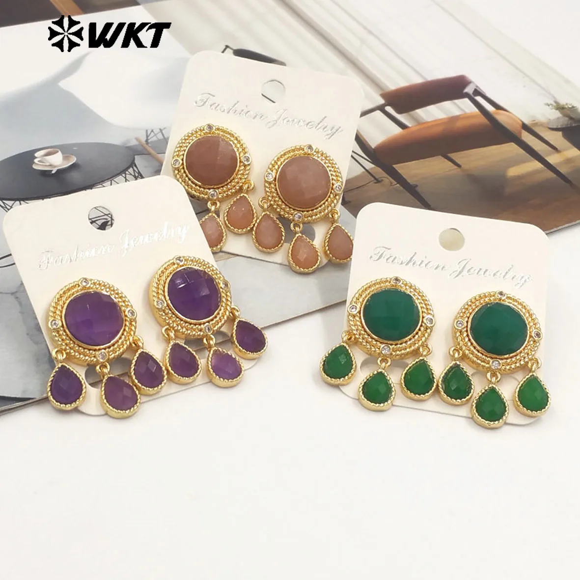 

WT-ME120 Retro Special Popular Gemstone Earring Irregular Shape With 18k Gol Plated For Friends Dressing ACC