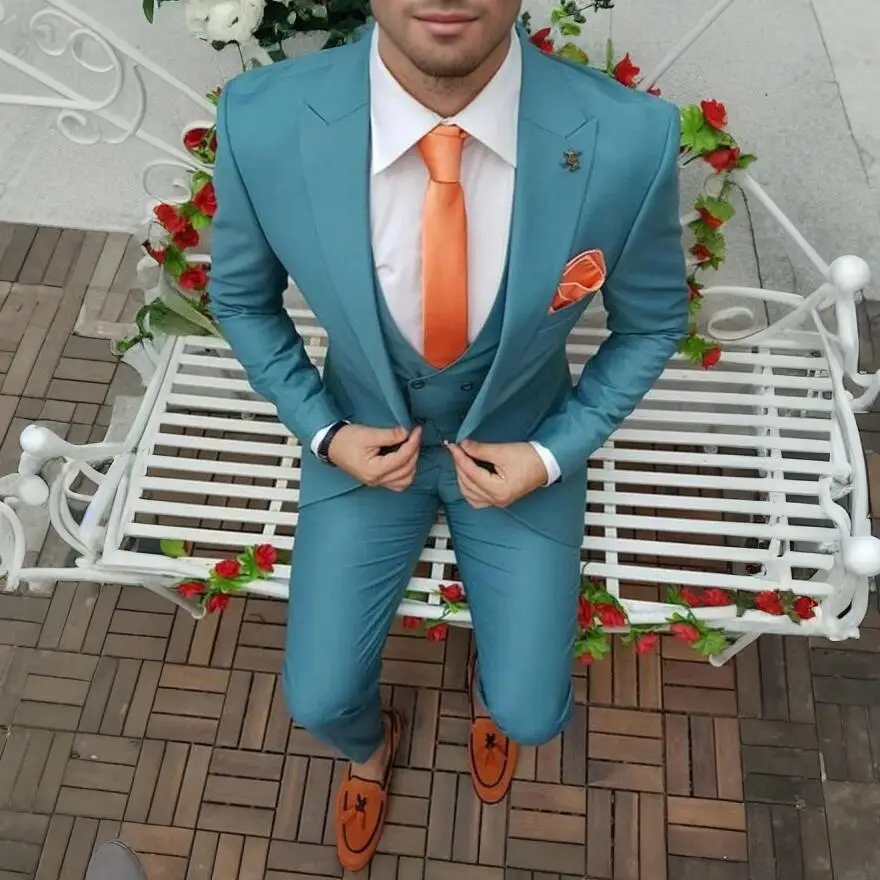 New Classic Men Suits Latest Design One Button Groom Tuxedos Peak Lapel Man Prom/Dinner Groomsmen Men Suits for Wedding 3 Piece