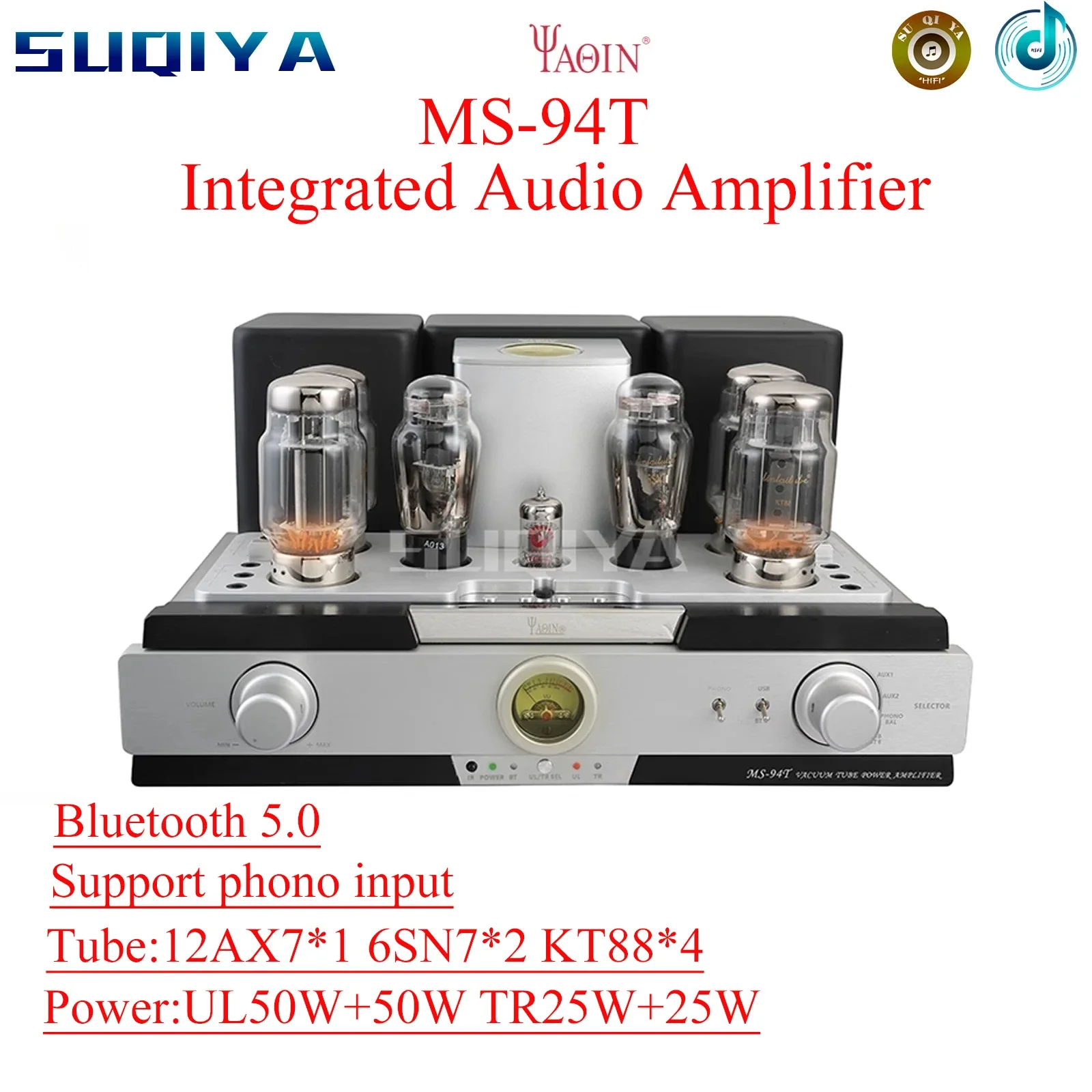 SUQIYA-YAQIN MS-94T Gallbladder KT88 Tube Bluetooth 50W*2 Push-pull Power Amplifier Vinyl Singing Head Amplifier Sound