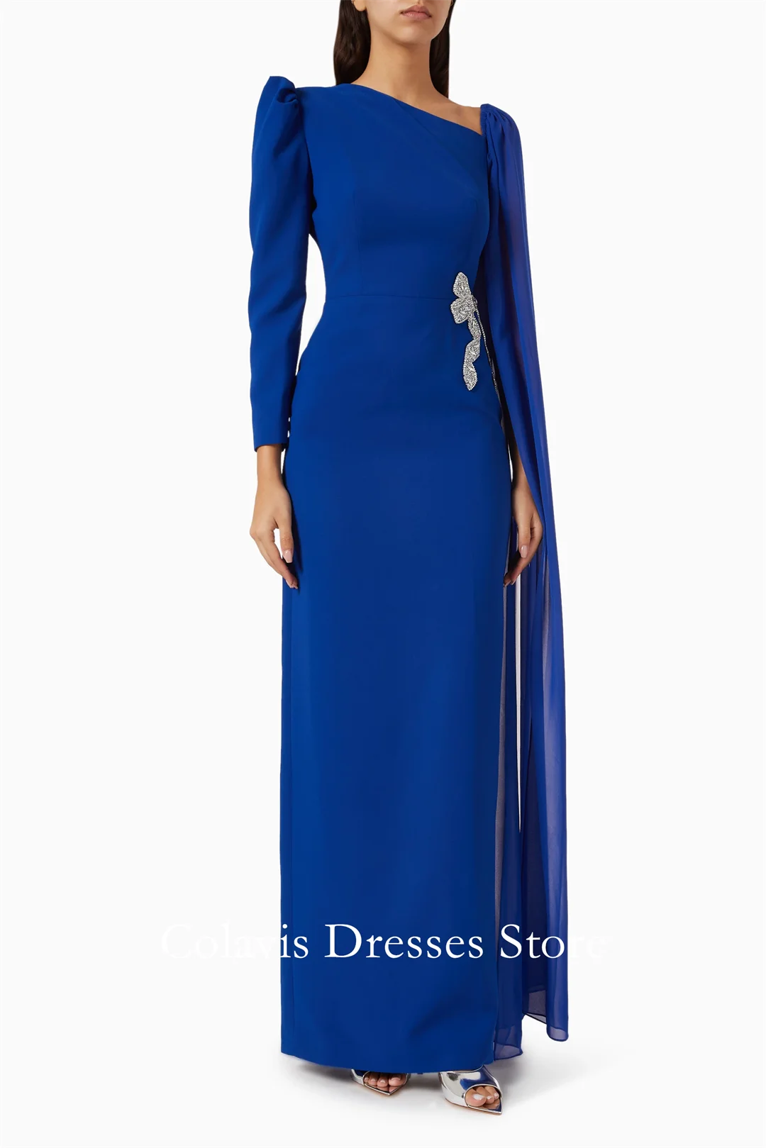 

2025 Customized Irregualr Neck Long Sleeves Crepe Plus Size Prom Dresses Evening Dress Women Evening Gowns Formal Party Dress