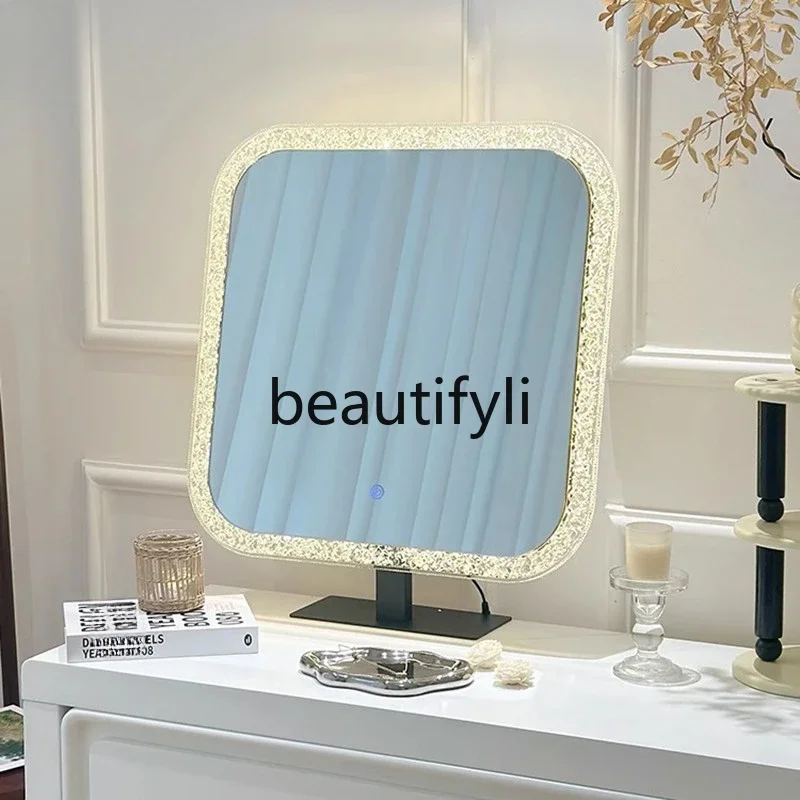 Light Luxury Makeup Mirror Desktop Desktop Bedroom Dresser Smart LED Light Fill Light Beauty Mirror