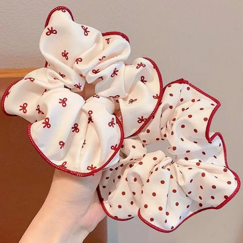 2/3 قطعة الراقية الأحمر لطيف نقطة منقوشة Scrunchies للنساء الفتيات لينة مرونة العلاقات الشعر لطيف العصابات الشعر موضة إكسسوارات الشعر