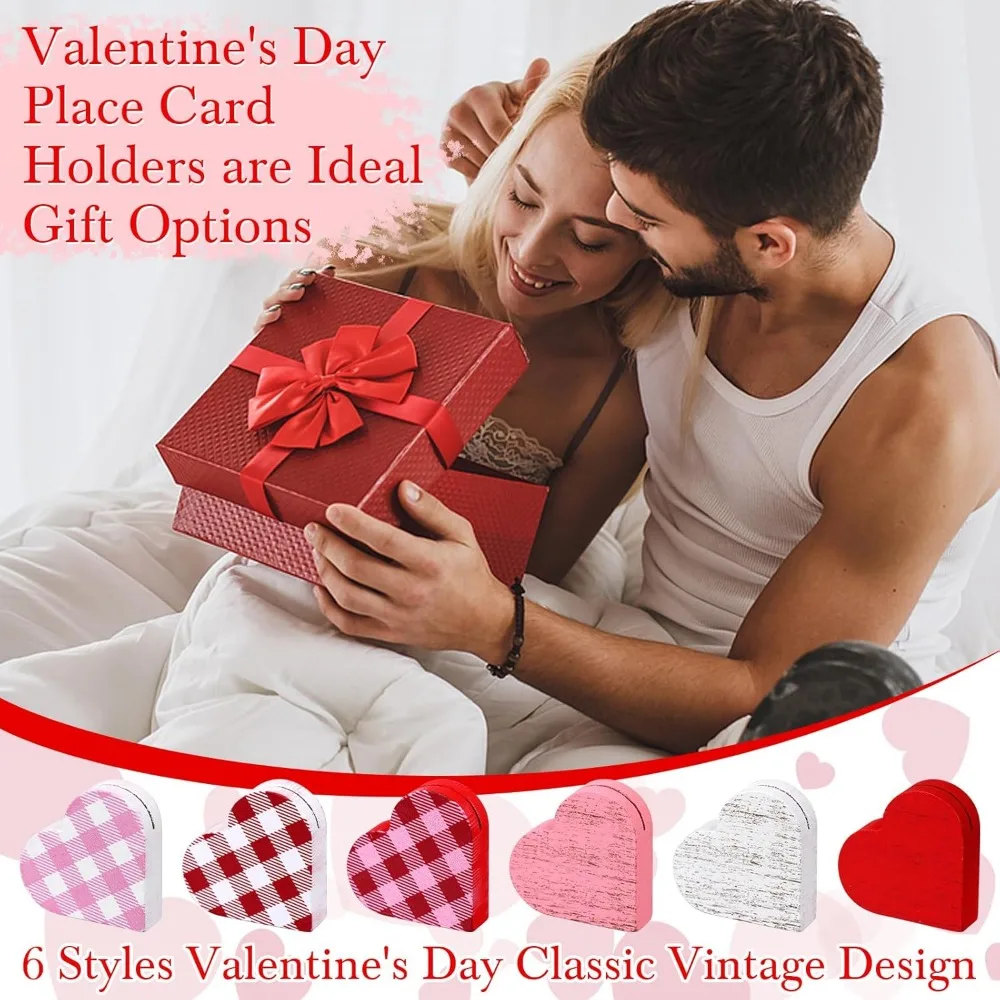 24 قطعة عيد الحب خشبية القلب مكان حامل بطاقة ريفي خشبي على شكل قلب علامات الحب عيد الحب الجدول مذكرة تسجيل صورة لي #6