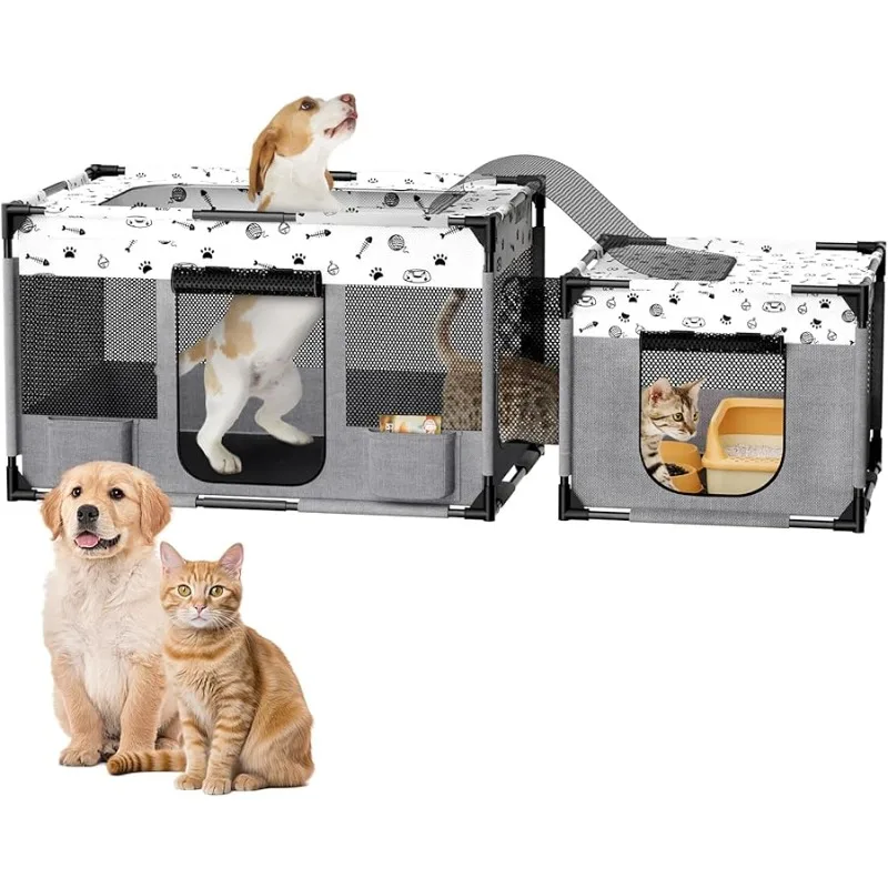 

Portable Cat Playpen, P C Pipe Reinforced Kitten Dog Pet Playpens for Indoor Cats Enclosed, Foldable Puppy Doggy Play Pen Outdoo